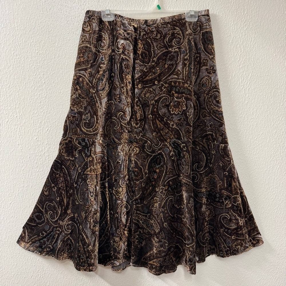 Vtg Y2K Coldwater Creek Velvet Burnout Paisley Midi Skirt Bias Cut Fairy Grunge
